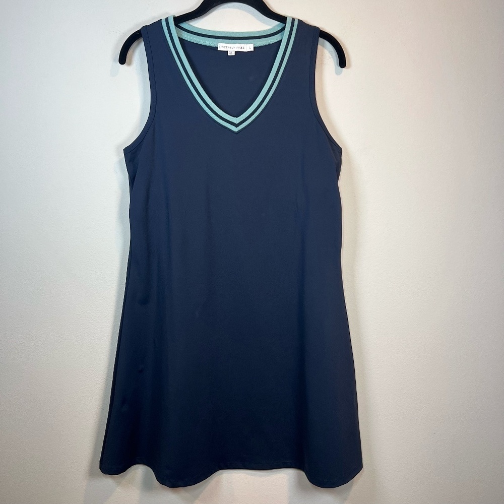 Sincerely Jules Athletic Dress Navy Blue V-Neck Shelf Bra Sleeveless Golf Large - Picture 1 of 12